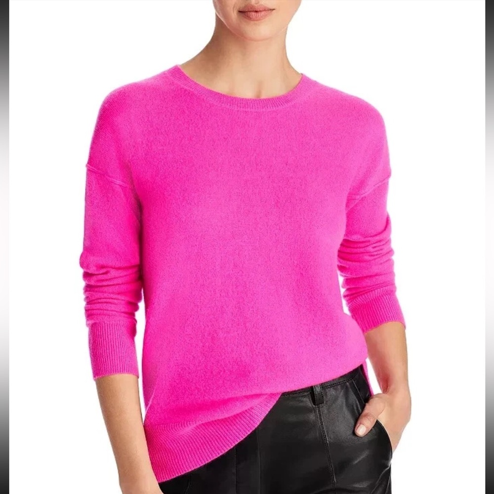 Aqua | Excellent Cond | Vibrant Pink Crew Neck/Hi-Lo Cashmere Sweater | Large